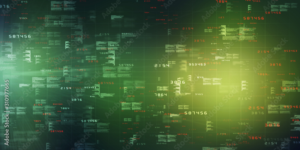 Poster 2d illustration abstract digital binary data on computer screen