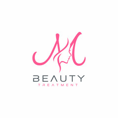 Letter M beauty Face Logo Design Vector Icon