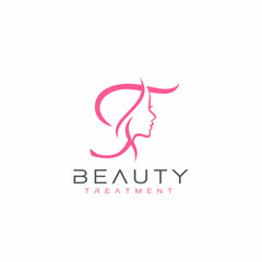 Letter T beauty Face Logo Design Vector Icon