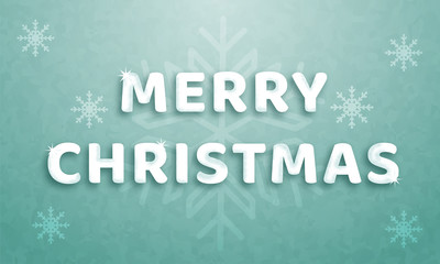 Merry Christmas Typographical on Xmas winter background  with snowflakes. Merry Christmas wishing card  design.