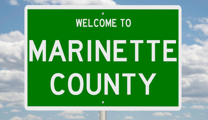 Rendering of a green 3d highway sign for Marinette County