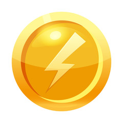 Game coin gold with lightning symbol, icon, game interface, gold metal