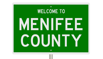 Rendering of a green 3d highway sign for Menifee County