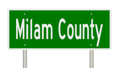 Rendering of a green 3d highway sign for Milam County