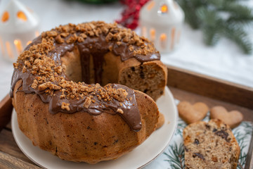 Fototapeta na wymiar home made traditional Gingerbread Bundt Cake for Christmas