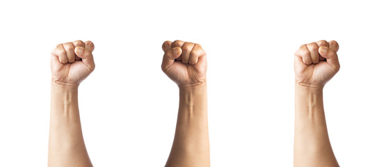Men three fist isolated on white background