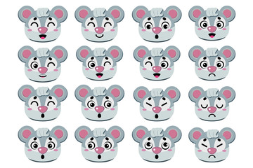 Set of different faces of a cartoon mouse