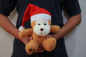 a lovely monkey doll with santa hat