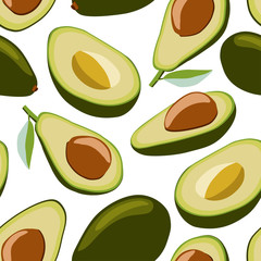 Sliced and whole avocado fruits seamless pattern