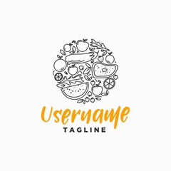 restaurant logo design template . mix food logo design template . green food logo . beverage . vegetaarian healthy food logo