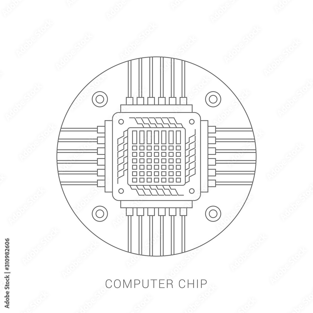Poster computer chip circuit board flat icon for apps and websites