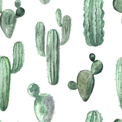 Seamless pattern wit watercolor cactus