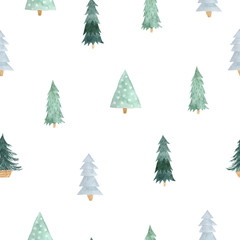 Seamless pattern with green Christmas Tree