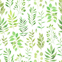 Naklejka na ściany i meble Seamless pattern with watercolor green leaves