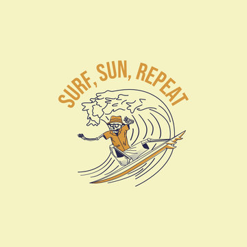 skulls surfing on waves. t-shirt graphics, vectors, retro vintage hand drawn