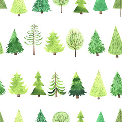 Seamless pattern with bright green Christmas Tree