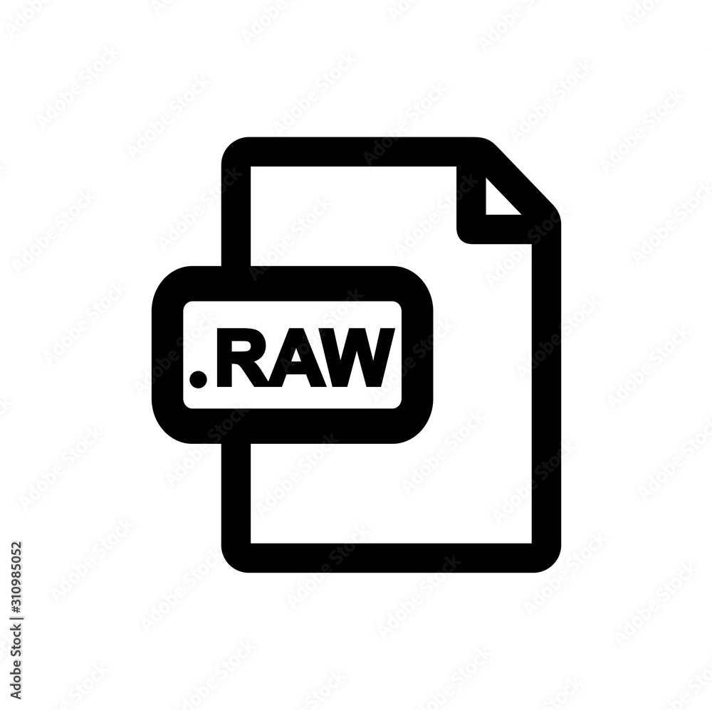 Poster raw file format icon in single grey color. data computer information photography editable imaging