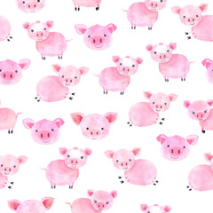 Watercolor cute pigs seamless pattern