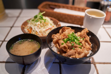 japanese rice with pork grill with sweet source