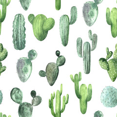 Seamless pattern wit watercolor exotic cactus