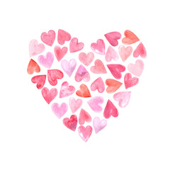 Set of hand painted watercolor hearts
