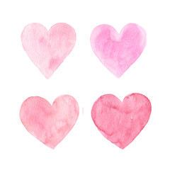 Fototapeta na wymiar Set of hand painted watercolor hearts
