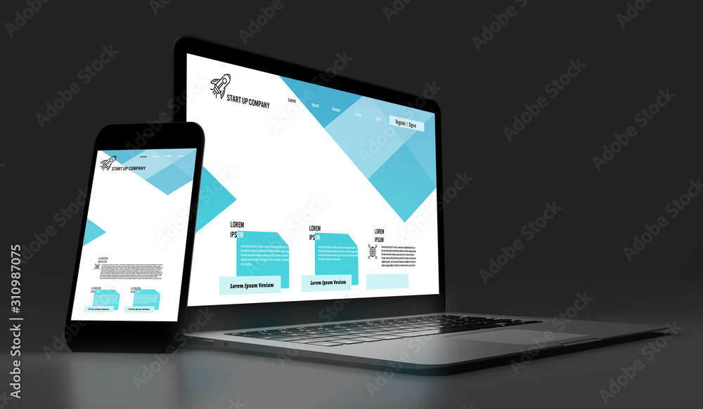 Poster mock up of devices on a dark background - 3d rendering