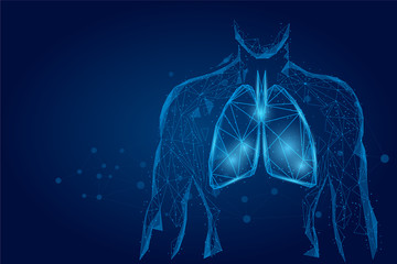 Man silhouette healthy lungs connected dots low poly wireframe. Online doctor World Tuberculosis day medicine low poly vector illustration