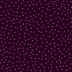Seamless winter pattern. White random snowflakes on a dark violet sky background. Vector holiday illustration for wallpapers, posters, wrapping paper, textile. Neutral Geometric polka Dot Pattern