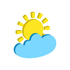 Weather forecast isometric icon of sun and cloud isolated on white background. Weather symbol  in modern style. For web site design and mobile apps. Vector illustration