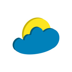 Weather forecast isometric icon of full moon and cloud isolated on white background. Weather symbol  in modern style. For web site design and mobile apps. Vector illustration