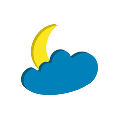 Weather forecast isometric icon of moon and cloud isolated on white background. Weather symbol  in modern style. For web site design and mobile apps. Vector illustration