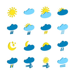 Fototapeta premium Weather 3d forecast icons set isolated on white background. Weather isometric symbols in modern style. Symbols for web site design and mobile apps. Vector illustration