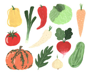 Gouache hand painted organic vegetables