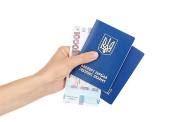 Fototapeta premium Thousand hryvnias by one banknote in the hand, isolated
