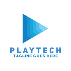 Blue Play Tech Logo For Technology And Digital App
