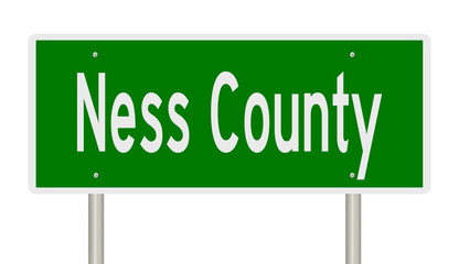 Rendering of a green 3d highway sign for Ness County