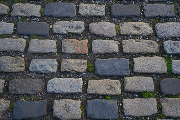 Top view cement texture on the walkway. brick floor pattern background. old brick style.