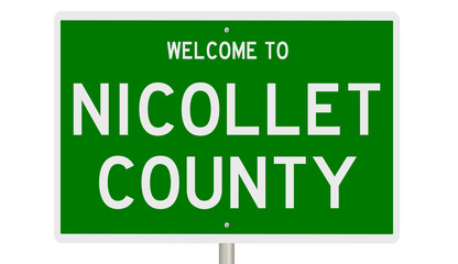 Rendering of a green 3d highway sign for Nicollet County