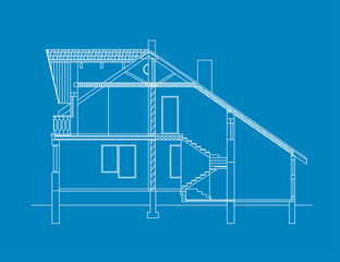 Best interesting architectural background. Cross-section house. Vector blueprint.