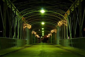 Old iron Bridge over Vltava river in Tyn nad Vltavou, Czech Republic.