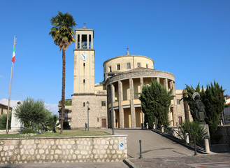 Fototapeta na wymiar ancient Church with bell tower in Aquino Town in Italy