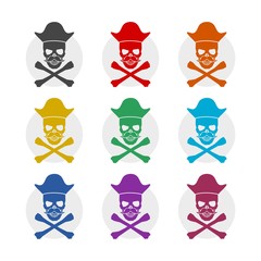 Skull and crossbones color icon set isolated on white background