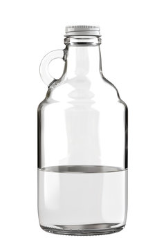 Clear Farmhouse Growler Bottle is Partially Filled . 3D Render Illustration Isolated on White Background.