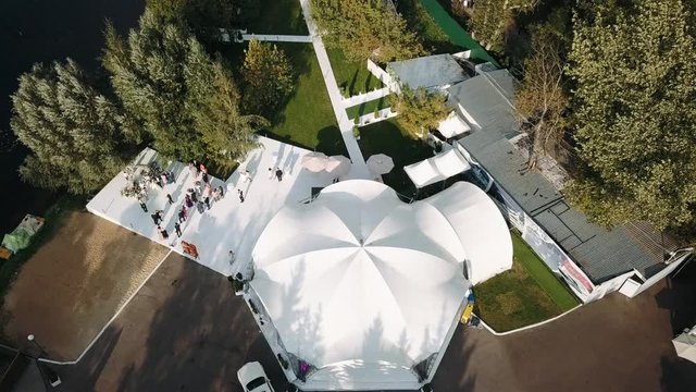 White dome near the pond for a banquet
