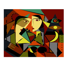 Colorful background, cubism art style,abstract portrait , two girls