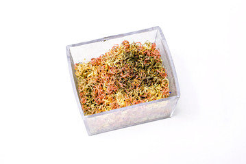 Sawdust pencil in plastic box  isolate on white background.