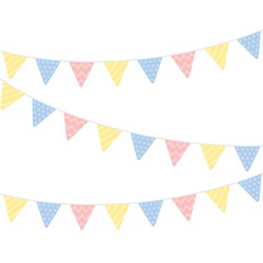 Cute pastel colored triangle party bunting. Baby and kids party decoration. Flat vector illustration.