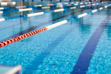 Obraz premium Sports swimming pool in the resort area early in the morning.