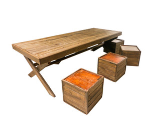 Design of table and wooden chair isolate on write background.